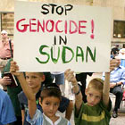 Children rally for peace in Sudan in front of the UN